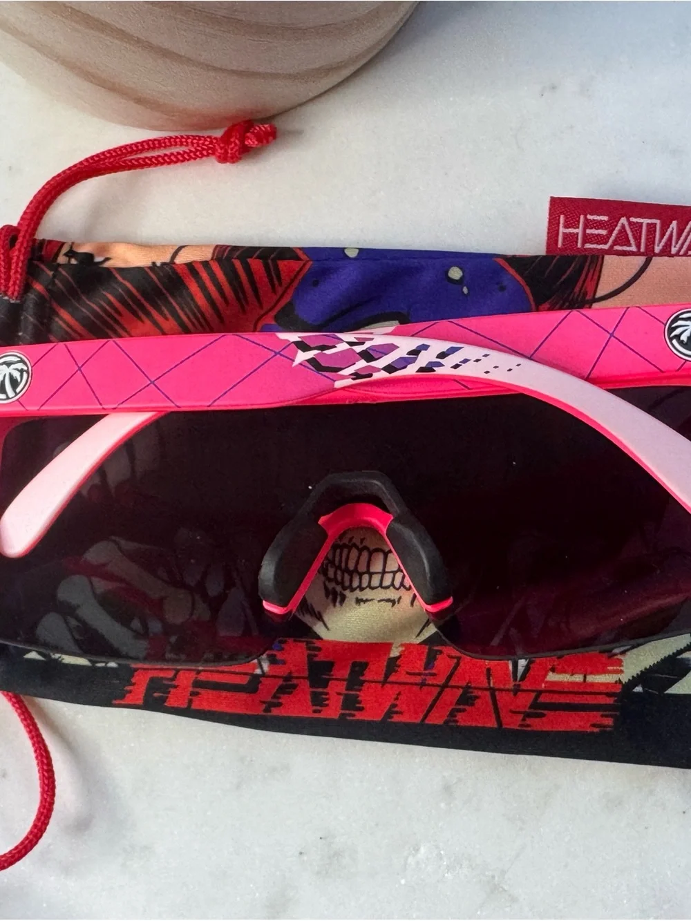 Sport Shield Sunglasses with Pink Nose Pad and Mirrored Lenses